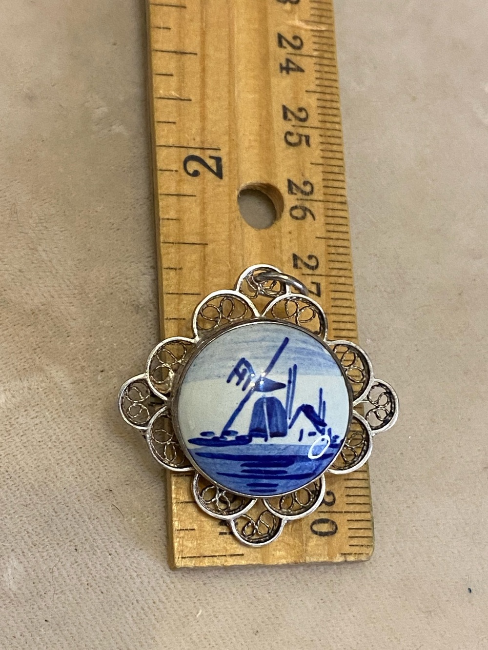 Vintage 835 Silver Delft Porcelain Bracelet & Matching Brooch Set - Picture 9 of 12